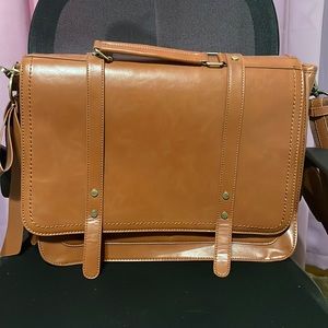 Ecosusi brown leather satchel bag with matching detachable leather bow